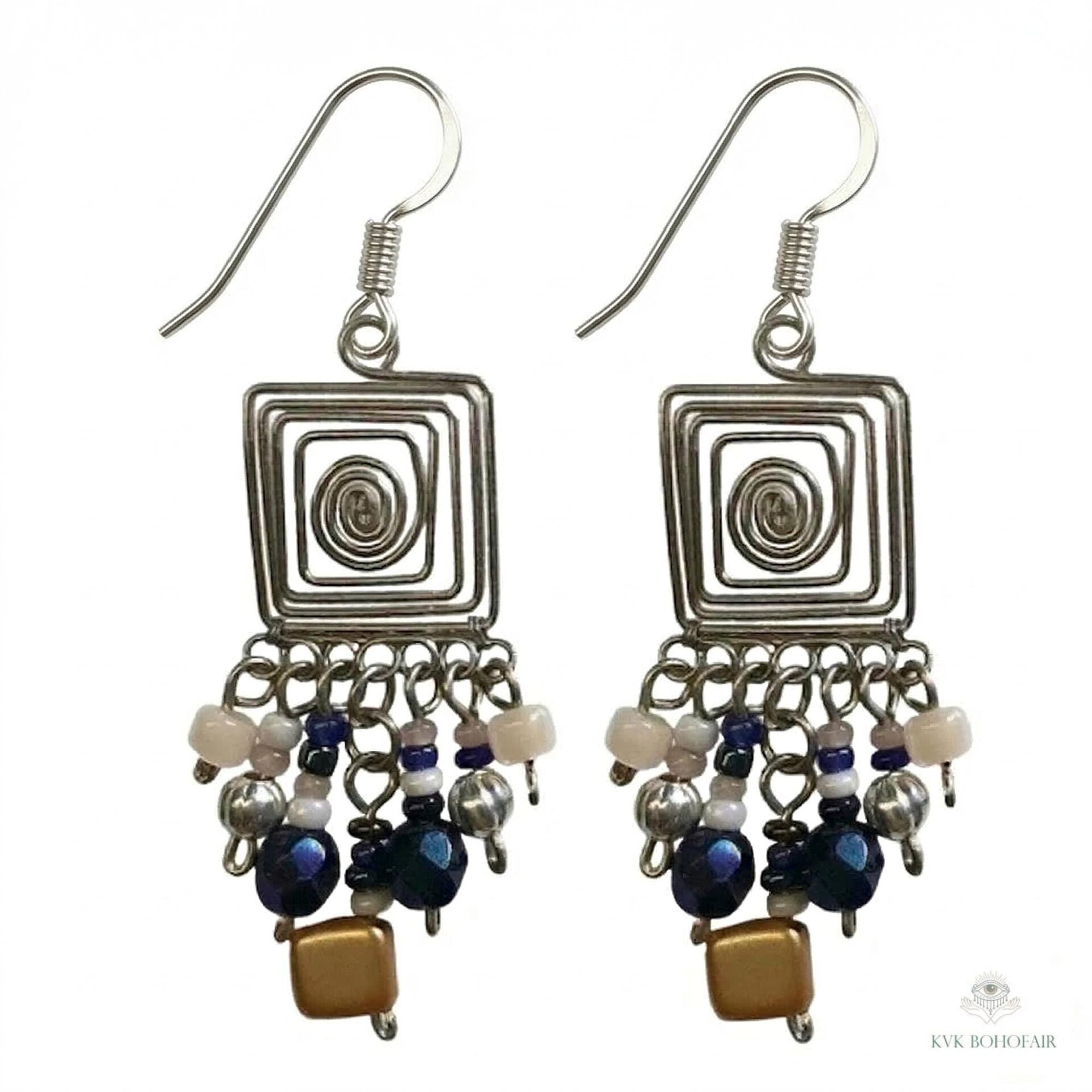 Handcrafted Square Wire and Bead Dangle Earrings - Chic Bohemian Jewelry
