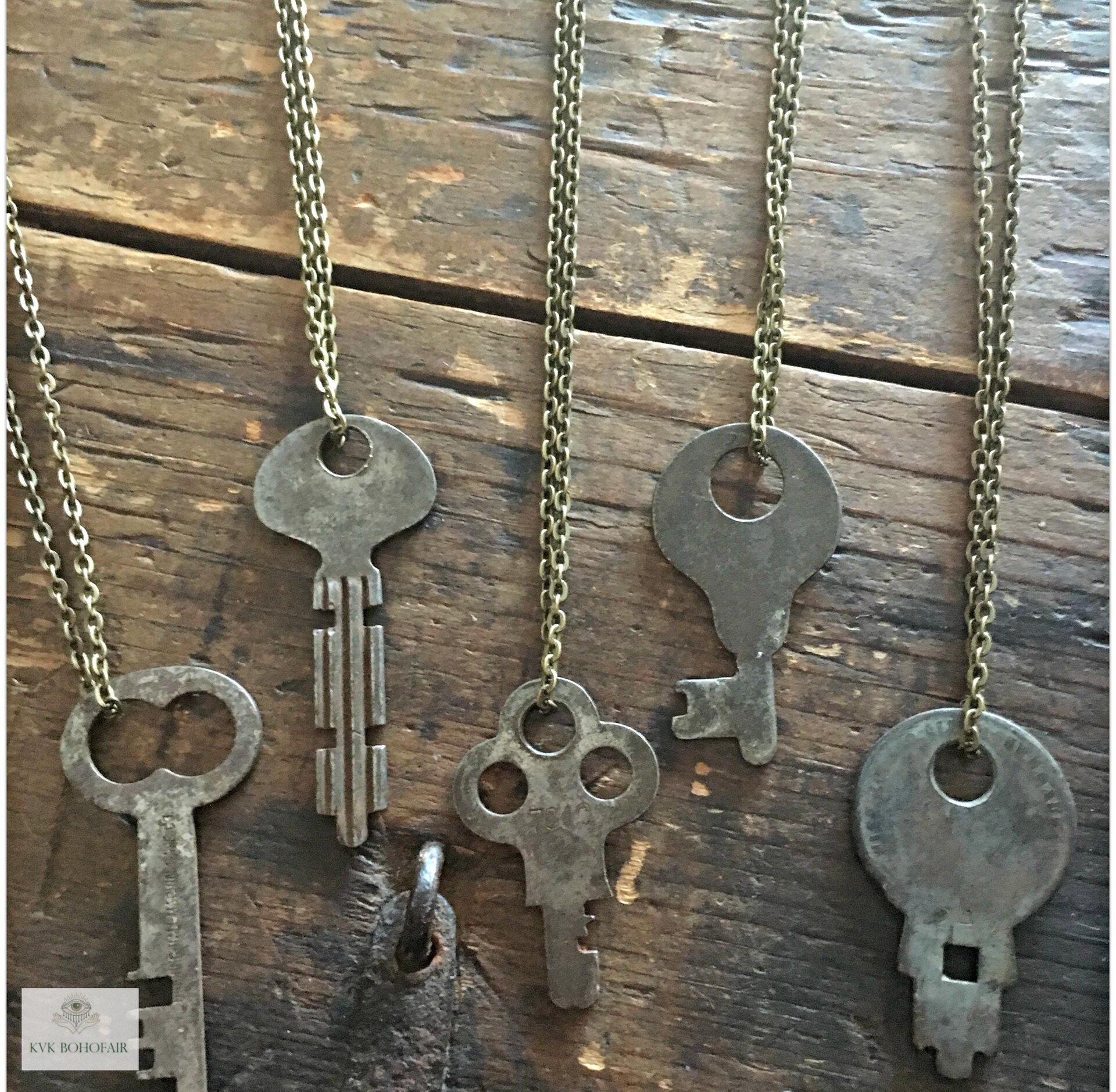 Antique Flat Lock Key Necklace, Repurposed Steel Pendant, Industrial Jewelry