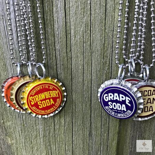 Vintage Soda Bottle Cap Necklace, Retro 1970s Americana Jewelry