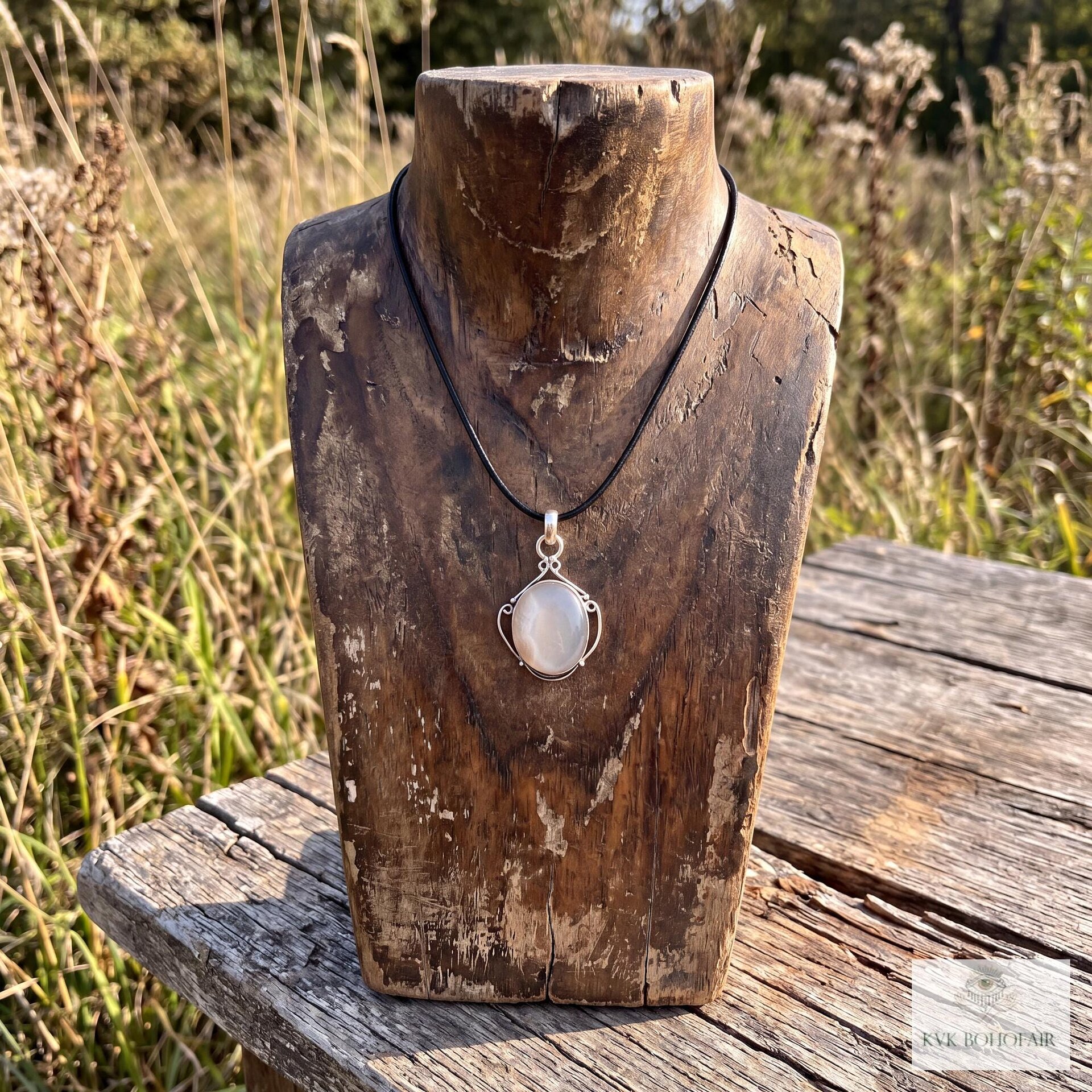 Gray Chalcedony Agate Pendant, Leather Cord Choker, Women's Gemstone Necklace