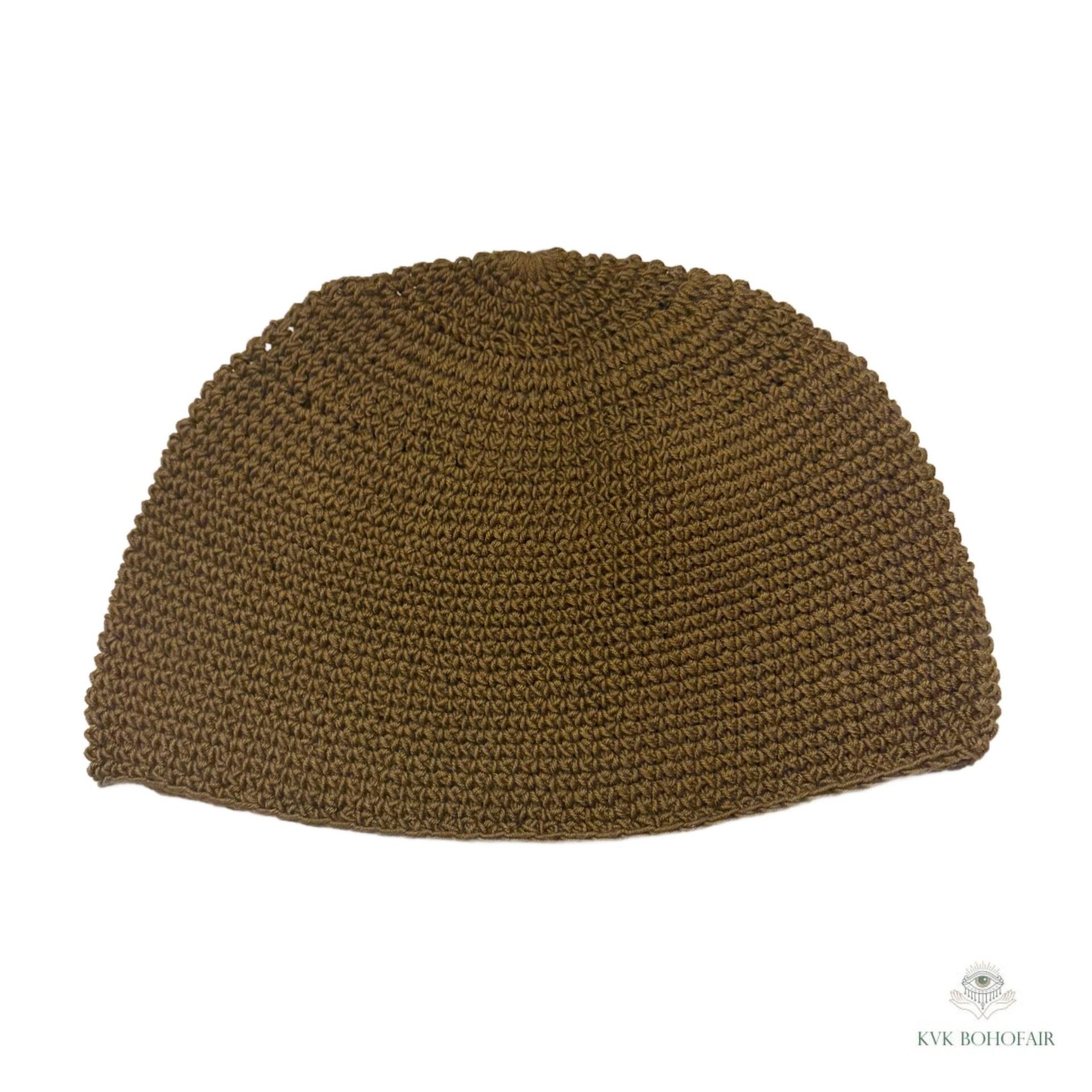 Mocha Brown Kufi Skull Cap, Crocheted Beanie Hat, Ethically sourced