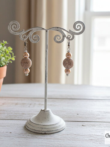 Textured Cream & Pearl Dangle Earrings