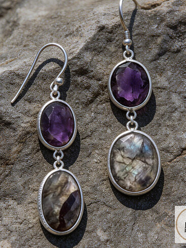 Freeform Amethyst and Labradorite Earrings