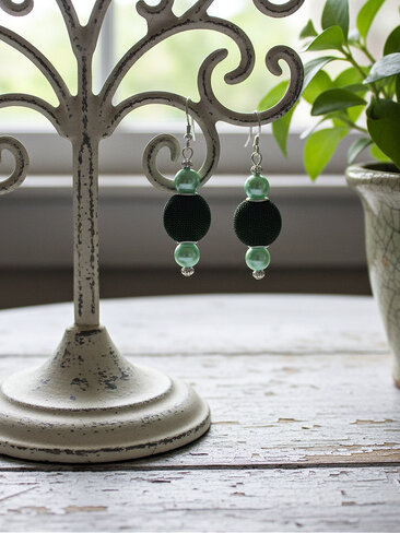 Green Textured Pearl Dangle Earrings