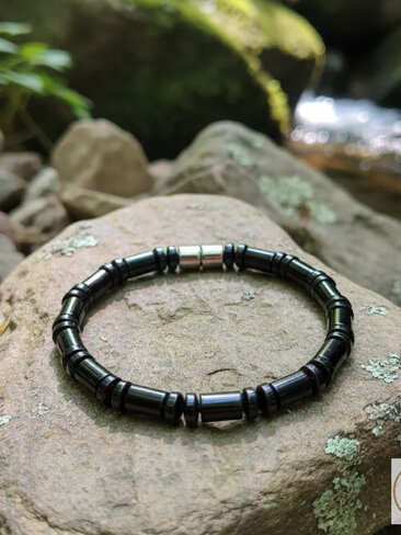 Men's Magnetic Hematite Cylinder Bead Bracelet