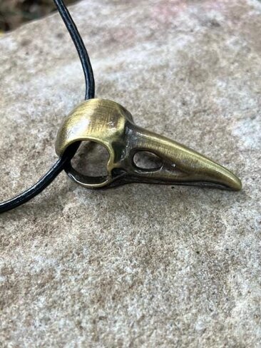 Gothic Crow Skull Necklace, Brass Raven Bird Pendant, Witchy Jewelry