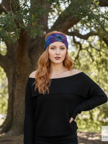 Dark Blue Tie Dye Boho Headband - Stylish Bohemian Headwrap, Headbands for Women
