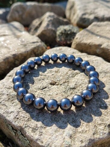 Men's Magnetic Hematite Round Bead Bracelet