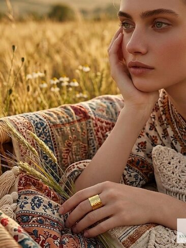 Artisan Hammered Wide Band Brass Ring, Handmade Open Cuff Statement Ring