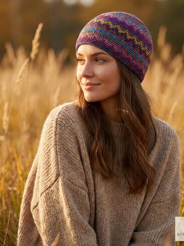 Multi Color Zig Zag Kufi Skull Cap, Crocheted Beanie Hat, Ethically sourced