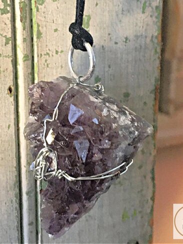 Raw Amethyst Wire Wrapped Necklace - Handcrafted Boho Crystal Pendant Jewelry