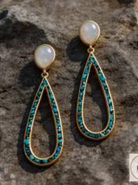 14 Karat Gold Plated Rainbow Moonstone and Turquoise Chip Post Earrings