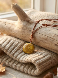 Adjustable 30" Tan Leather and Ceramic Bead Necklace - Boho Chic Statement Pendant