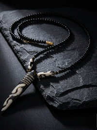 Batik Bone Tooth Pendant on Beaded Chain