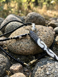 Batik Bone Tooth Pendant on Beaded Chain