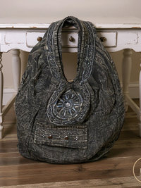 Boho Black Embroidered Hobo Bag - Oversize Hippie Shoulder Bag