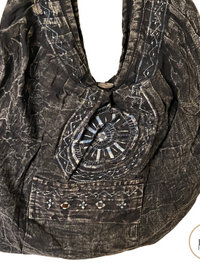 Boho Black Embroidered Hobo Bag - Oversize Hippie Shoulder Bag