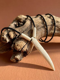 Bone Tooth Pendant on Beaded Chain