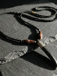 Brown Bone Tooth Pendant on Beaded Chain