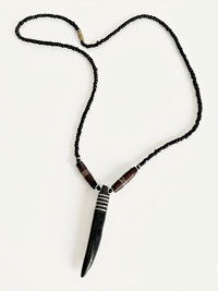 Brown Bone Tooth Pendant on Beaded Chain