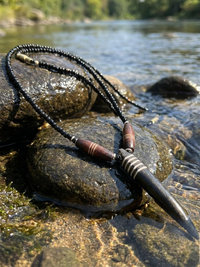 Brown Bone Tooth Pendant on Beaded Chain