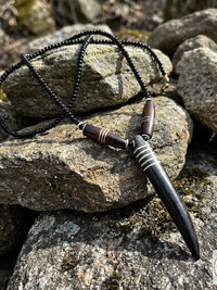 Brown Bone Tooth Pendant on Beaded Chain