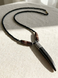 Brown Bone Tooth Pendant on Beaded Chain