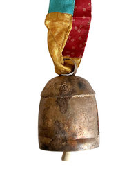 Boho Copper Bell Colorful Sari Silk Ribbon Artisan Wall Hanging