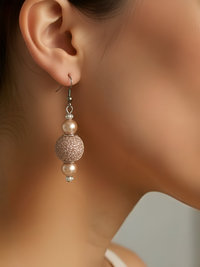 Textured Cream & Pearl Dangle Earrings
