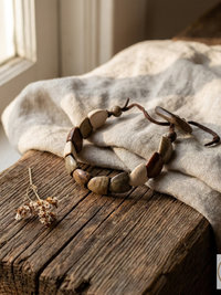 Dance with Druids Wood Bracelet, Adjustable Suede Cord, Handcrafted Earthy Jewelry