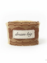 Boho Cotton Cuff Bracelet – Embroidered Dream Big Quote, Vintage Lace Detail