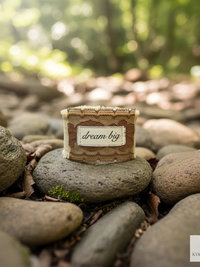 Boho Cotton Cuff Bracelet – Embroidered Dream Big Quote, Vintage Lace Detail