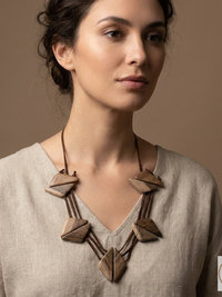 Geometric Wood Triangle Statement Necklace