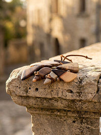 Geometric Wooden Bracelet - Adjustable Suede Cord, Handcrafted Earthy Jewelry