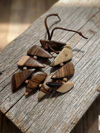 Geometric Wooden Bracelet - Adjustable Suede Cord, Handcrafted Earthy Jewelry