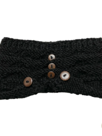 Hand-Knit Black Wool Headband with Buttons - Cozy Ear Warmer for Women