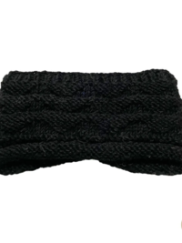 Hand-Knit Black Wool Headband with Buttons - Cozy Ear Warmer for Women