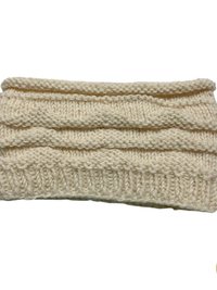 Hand-Knit Off White Wool Headband with Buttons - Cozy Ear Warmer for Women