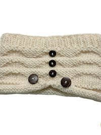 Hand-Knit Off White Wool Headband with Buttons - Cozy Ear Warmer for Women