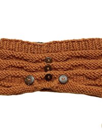 Hand-Knit Orange Wool Headband with Buttons - Cozy Ear Warmer for Women