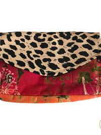Boho Leopard Print Clutch: Handmade Batik Cotton Envelope Bag