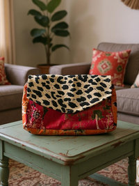 Boho Leopard Print Clutch: Handmade Batik Cotton Envelope Bag