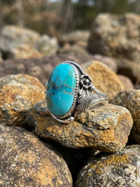 Oval Reconstituted Turquoise Floral Design Ring