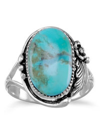Oval Reconstituted Turquoise Floral Design Ring