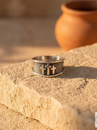  Oxidized Sterling Silver Three Cross Ring