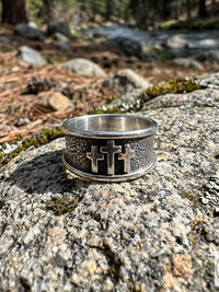  Oxidized Sterling Silver Three Cross Ring
