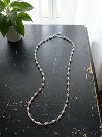 Pink Pearl and Pink Crystal Silver Link Necklace