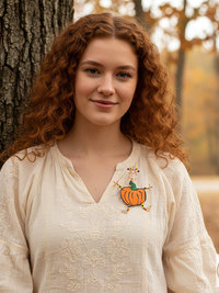 Dancing Pumpkin Girl Copper Wire Pin