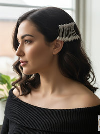 Rhinestone and Resin Flowered Fringe with Pearl Accented Hairpin