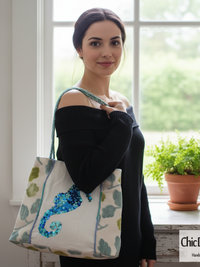 Sea Horse Bucket Tote with Hand Embroidered Sequins